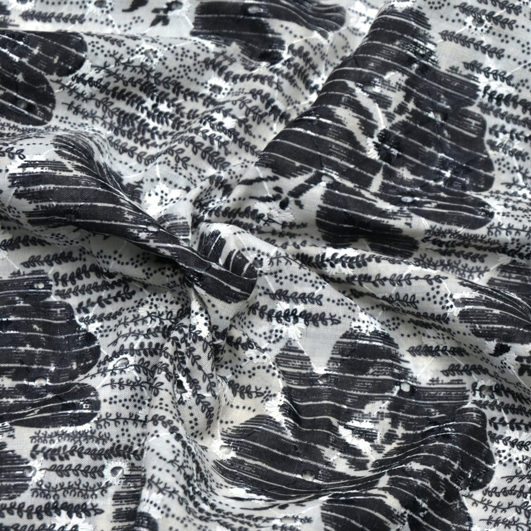 Floral Digital Print Cotton Chikan Embroidery Fabrics