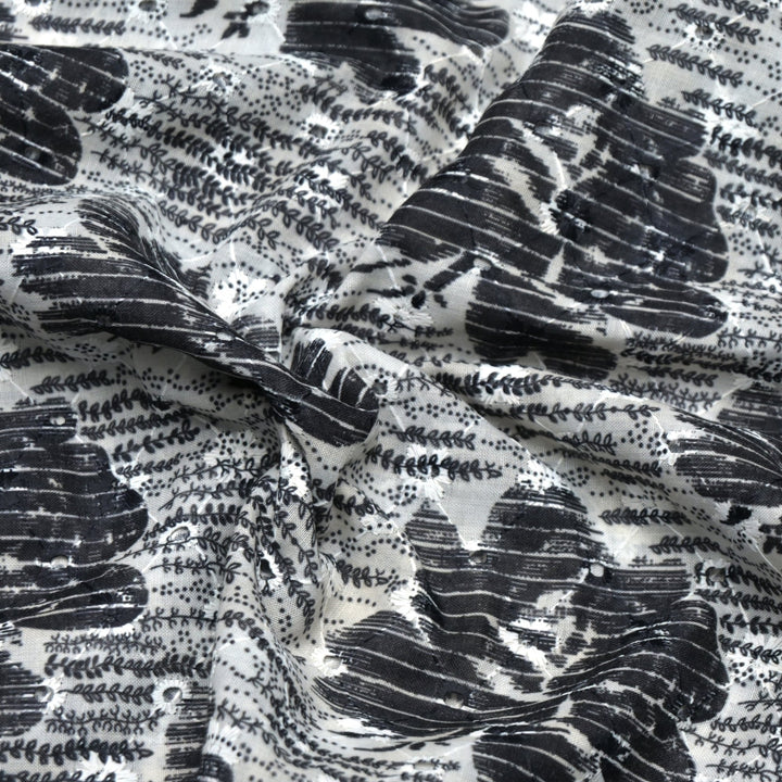 Floral Digital Print Cotton Chikan Embroidery Fabrics