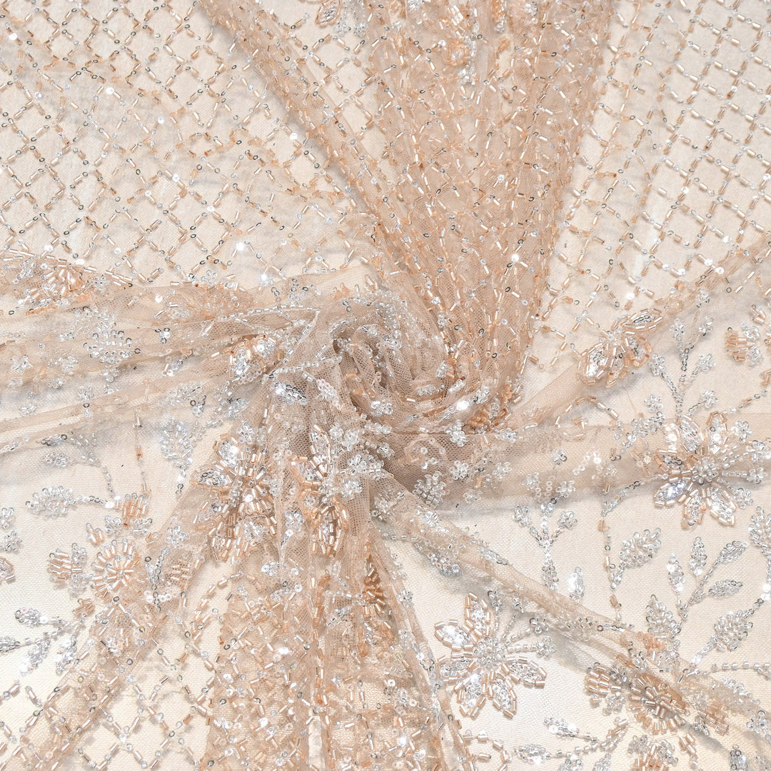 Premium Imported Heavy Beaded Floral Embroidery Net Fabric- 8827635-02