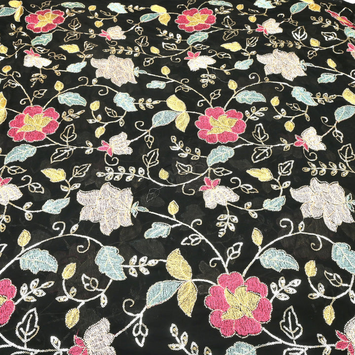 Multi thread and pearl sequin embroidery fabric on viscose organza