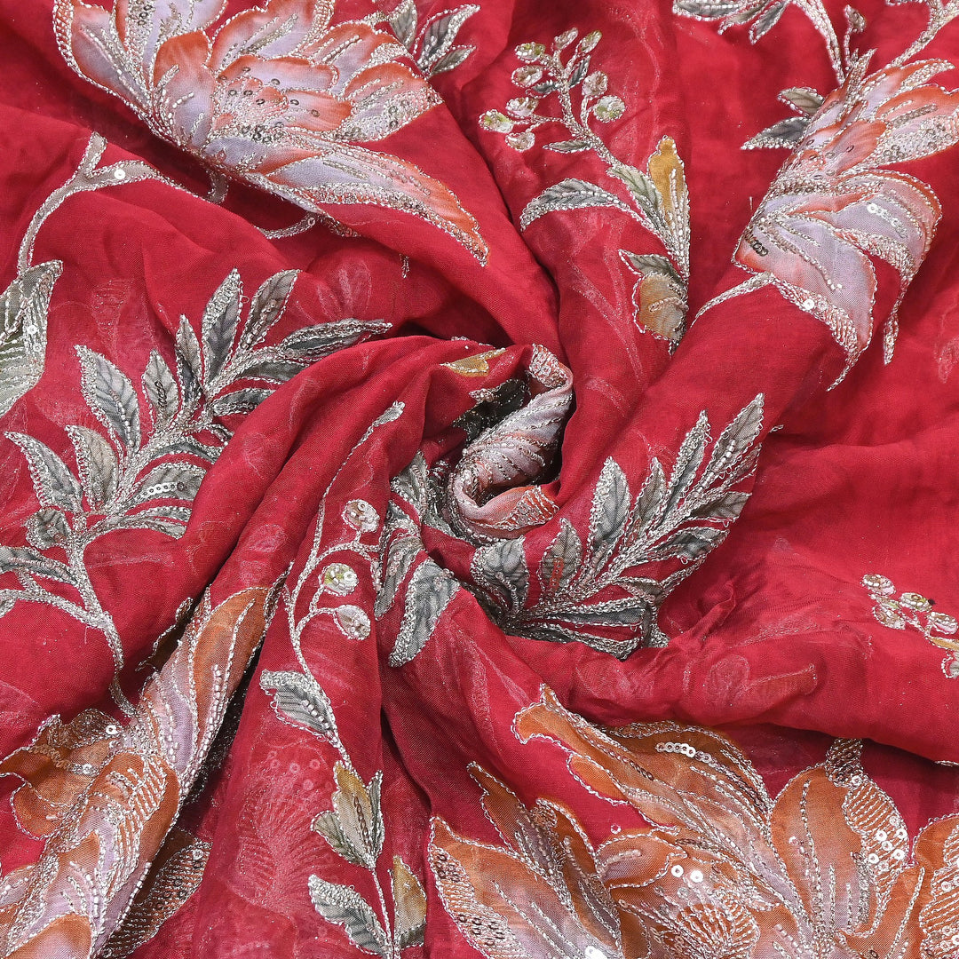 Premium Viscose Organza Position Print Zari & Sequins Embroidery Fabric – Designer Fabric PB0002-2