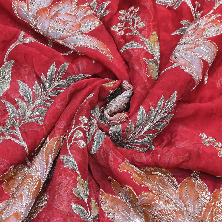 Premium Viscose Organza Position Print Zari & Sequins Embroidery Fabric – Designer Fabric PB0002-2