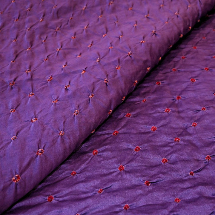 Royal Purple Pure Silk Chanderi Bandhni Fabric | CN-79-1082