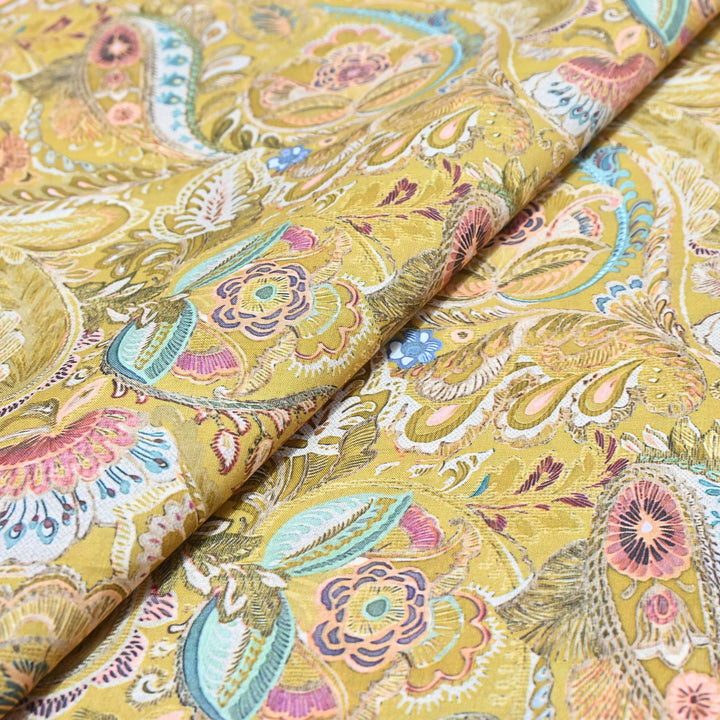 Vintage Yellow Italian Lawn Print Fabric