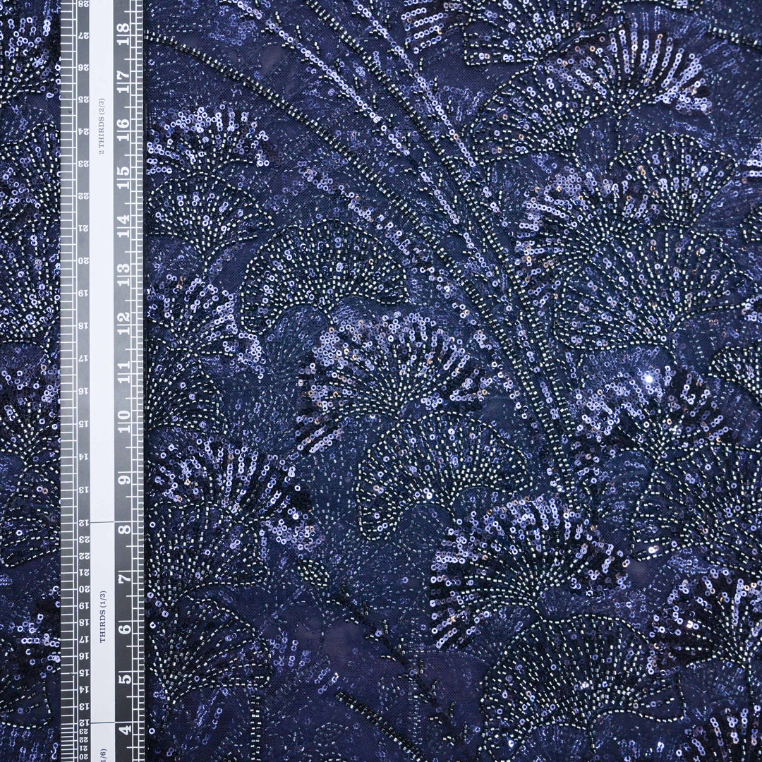 Navy Blue Net Imported Embroidery Fabric.| 017-255T