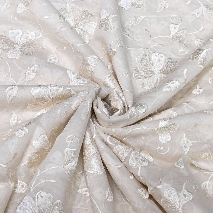 Premium Dyeable Mul Chanderi Floral Thread Embroidery Fabric - 0NDA46