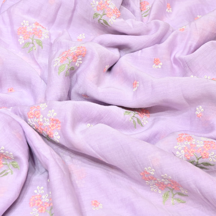 PASTEL LAVENDER COLOR MUL CHANDERI THREAD EMBROIDERY FABRIC - GP4822- 06