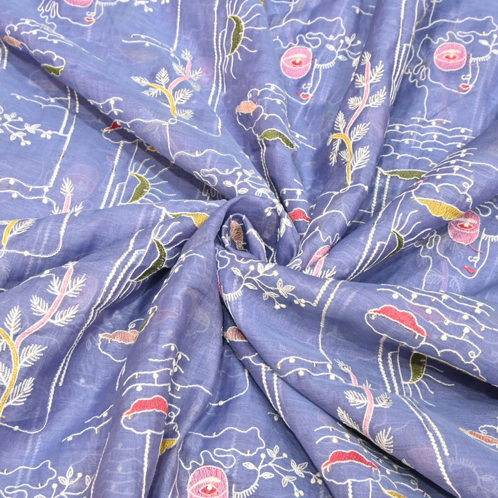 Soft Blue Mul Chanderi Fabric with allover Sequins Thread Embroidery.