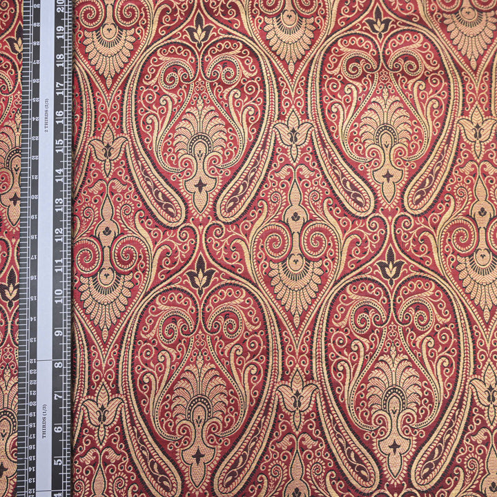 Maroon Gold & Black Paisley Brocade Fabric | 100-23-122