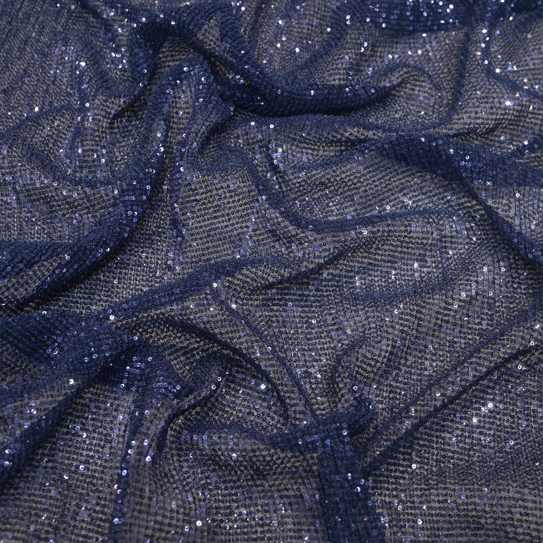 Midnight Blue Dubai Imported Net Fabric with Sequins Embroidery