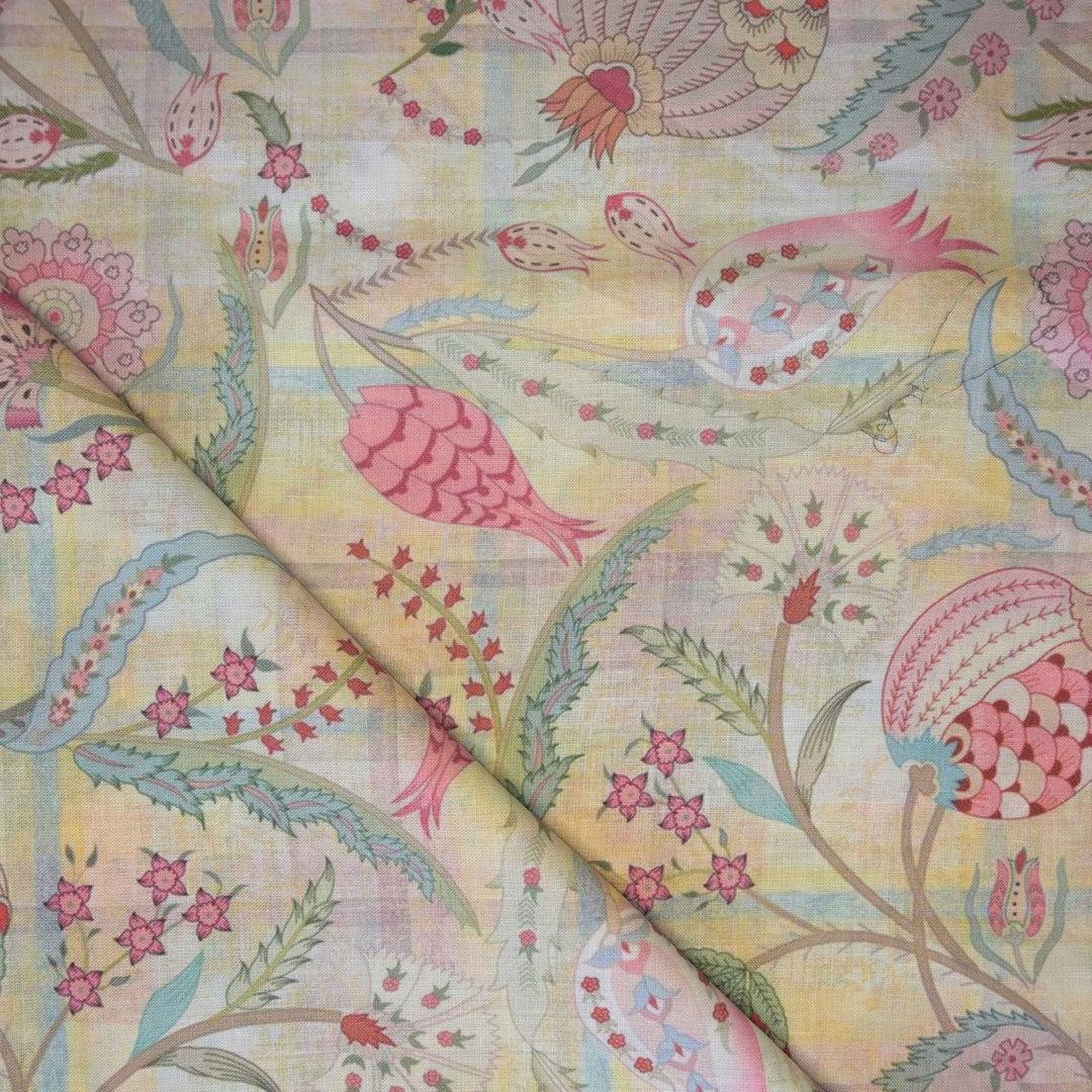 Colorful fabric with floral and fish pattern