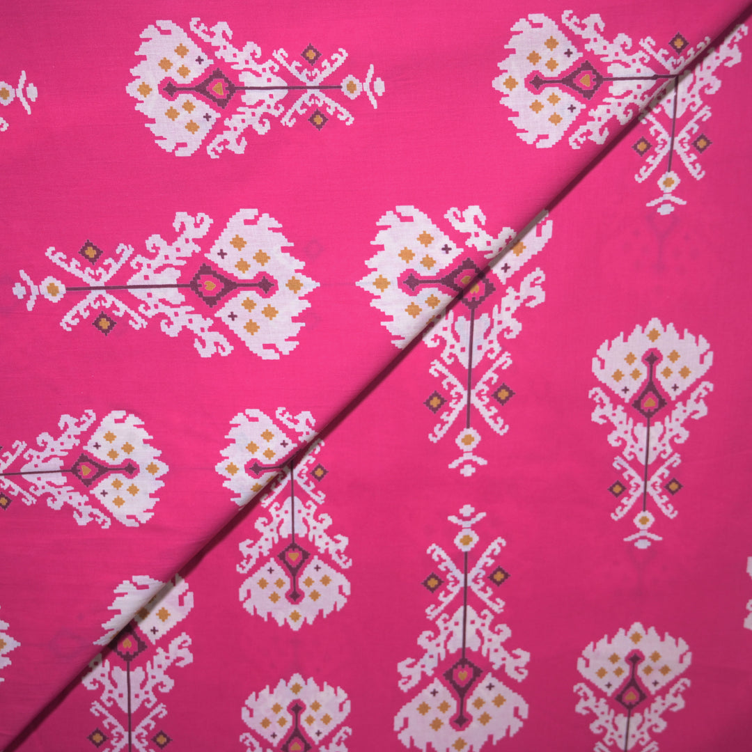 Pink Cotton Fabric in Traditional Print