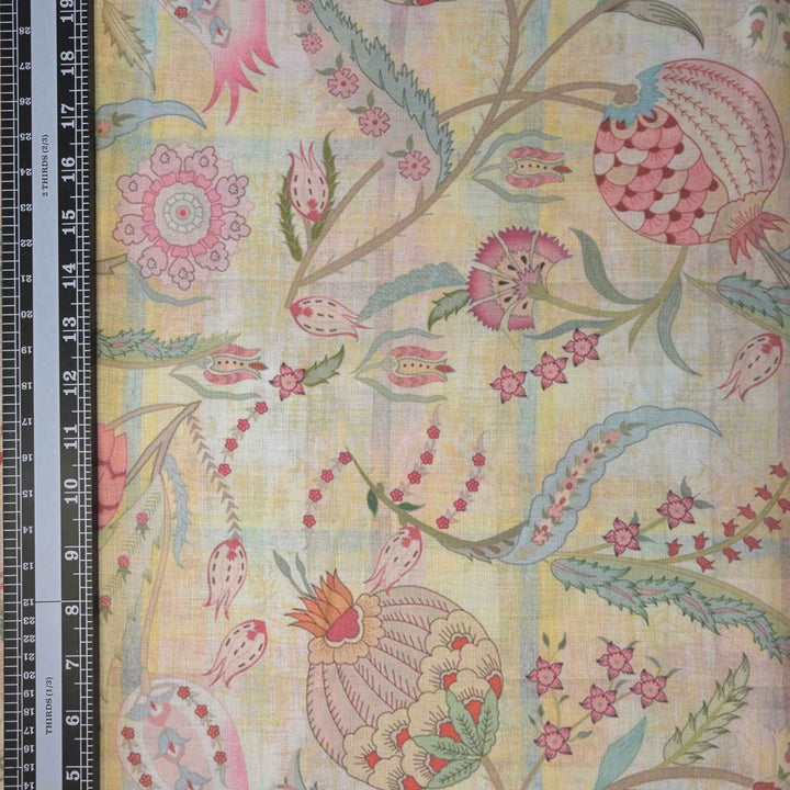 Pastel Pichwai Traditional Printed Pure Linen Fabric