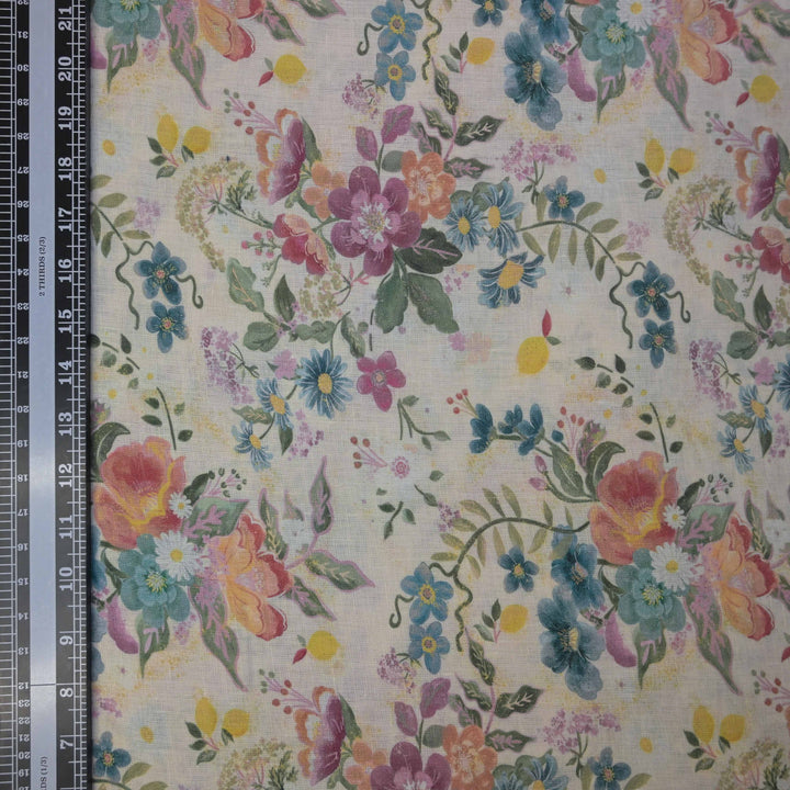 Spring Floral Art Printed Pure Linen Fabric