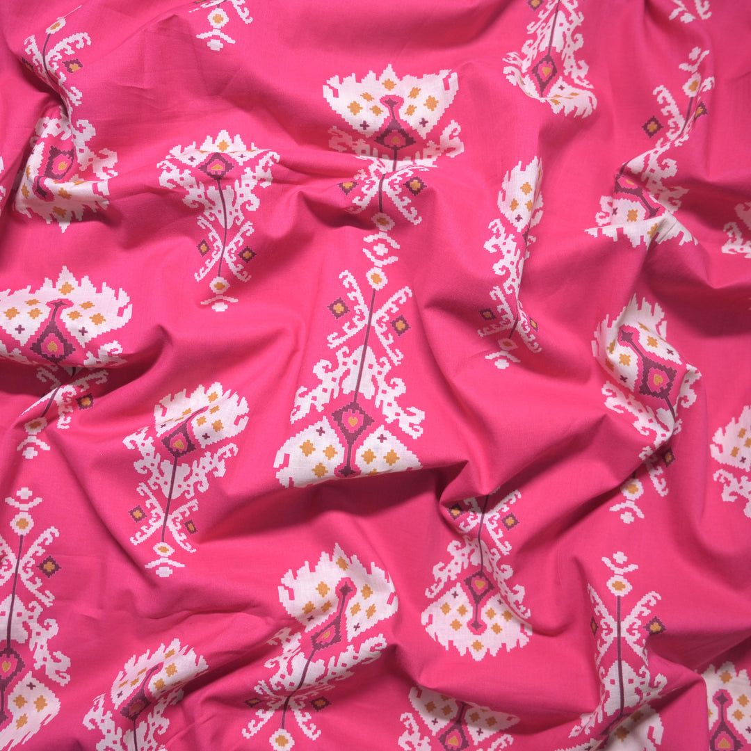 Pink Cotton Fabric in Traditional Print