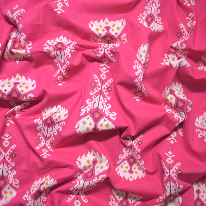 Pink Cotton Fabric in Traditional Print