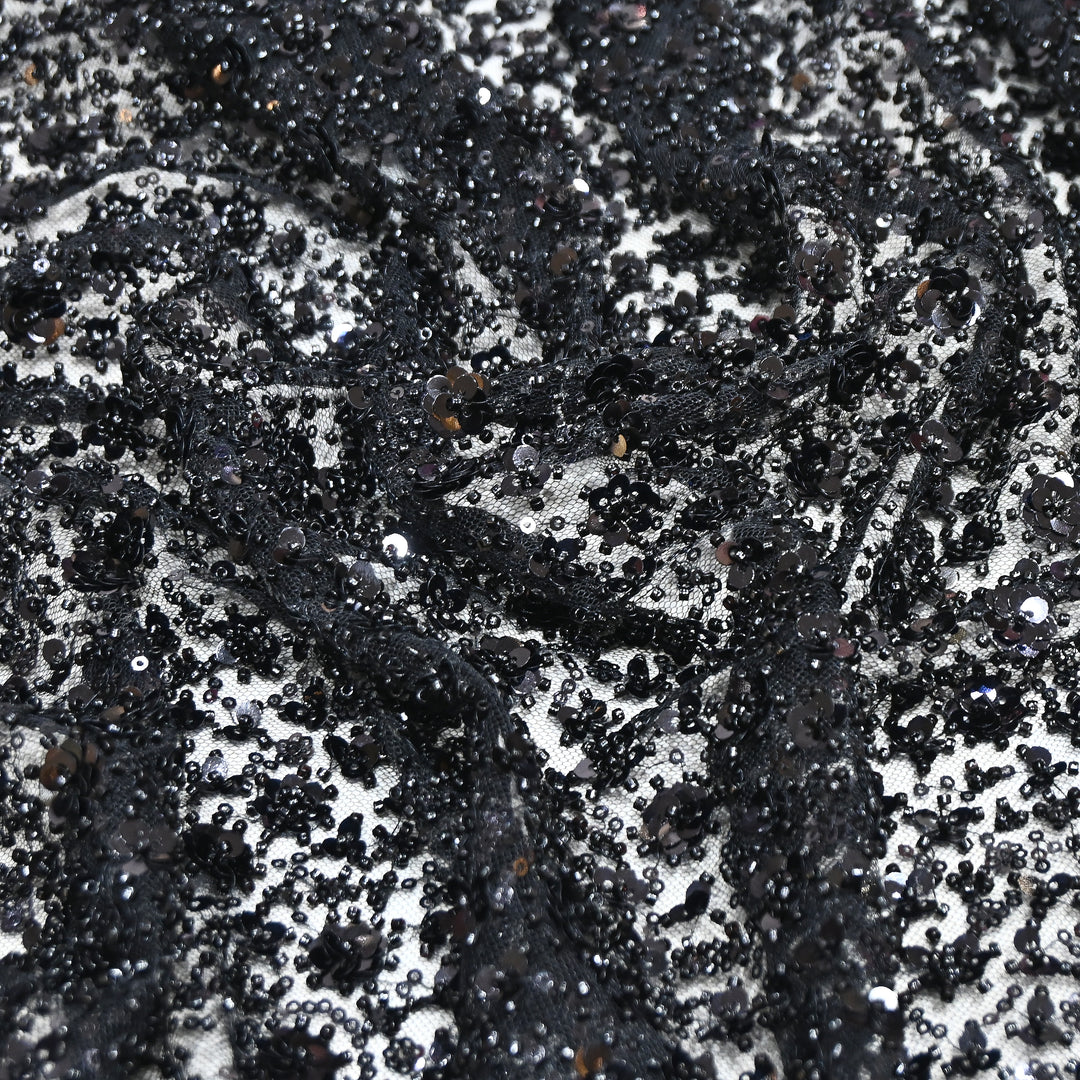 Black Color Luxury Imported Net Fabric featuring Heavy Cut Dana &amp; Sequins Embroidery ED1533-02