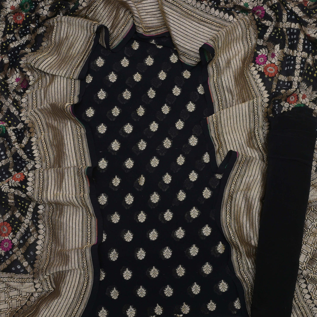 Black Zari Embroidery Unstitched Suit Set