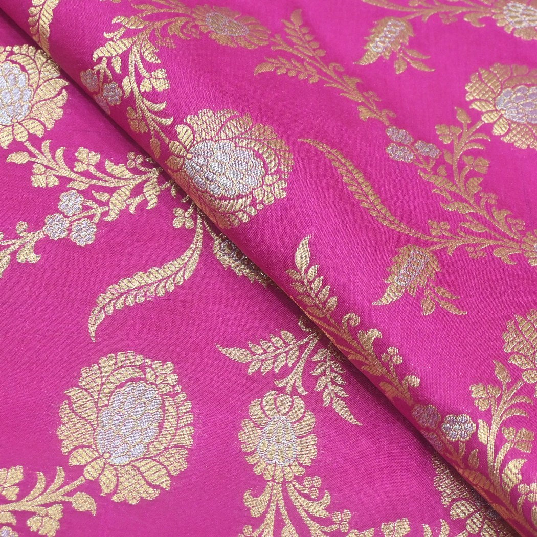 Neon Pink Colour Silk Brocade Fabrics