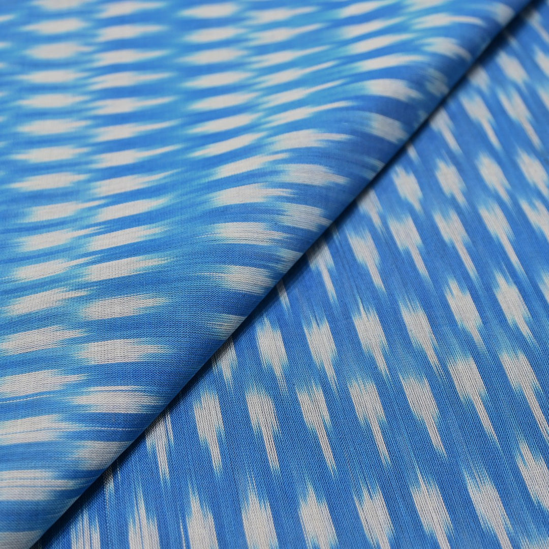 Silk Blue Pure Ikkat Print Fabric-VH0065-1