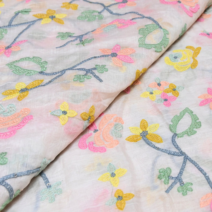 Mul Chanderi Thread & Sequins Embroidery Fabric – Soft Lightweight Designer Fabric-V1893A-1