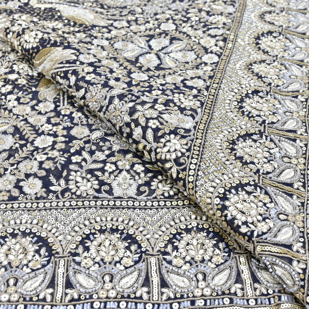 Dyed Viscose Georgette Zari Sequins Embroidery Fabrics