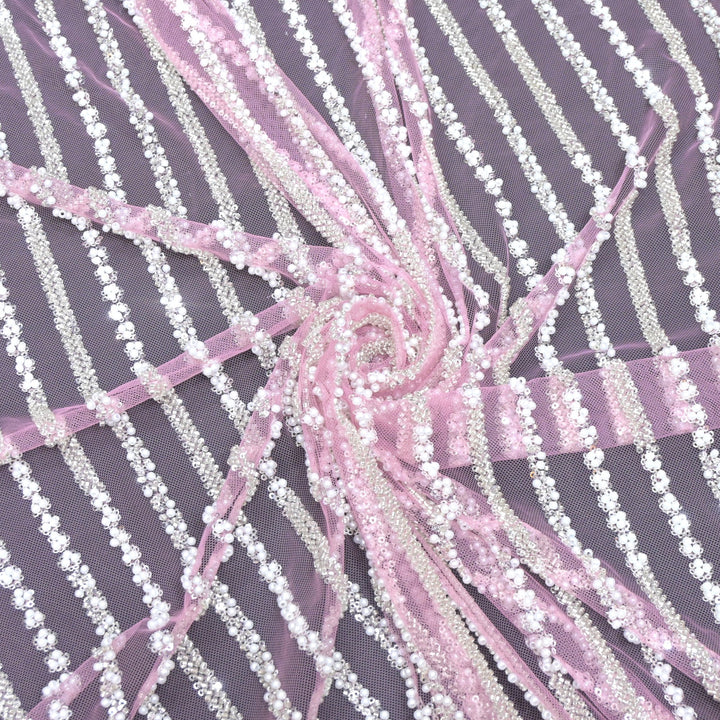 Imported Net Cutdana Pearls With Sequins Handwork Embroidery Fabrics