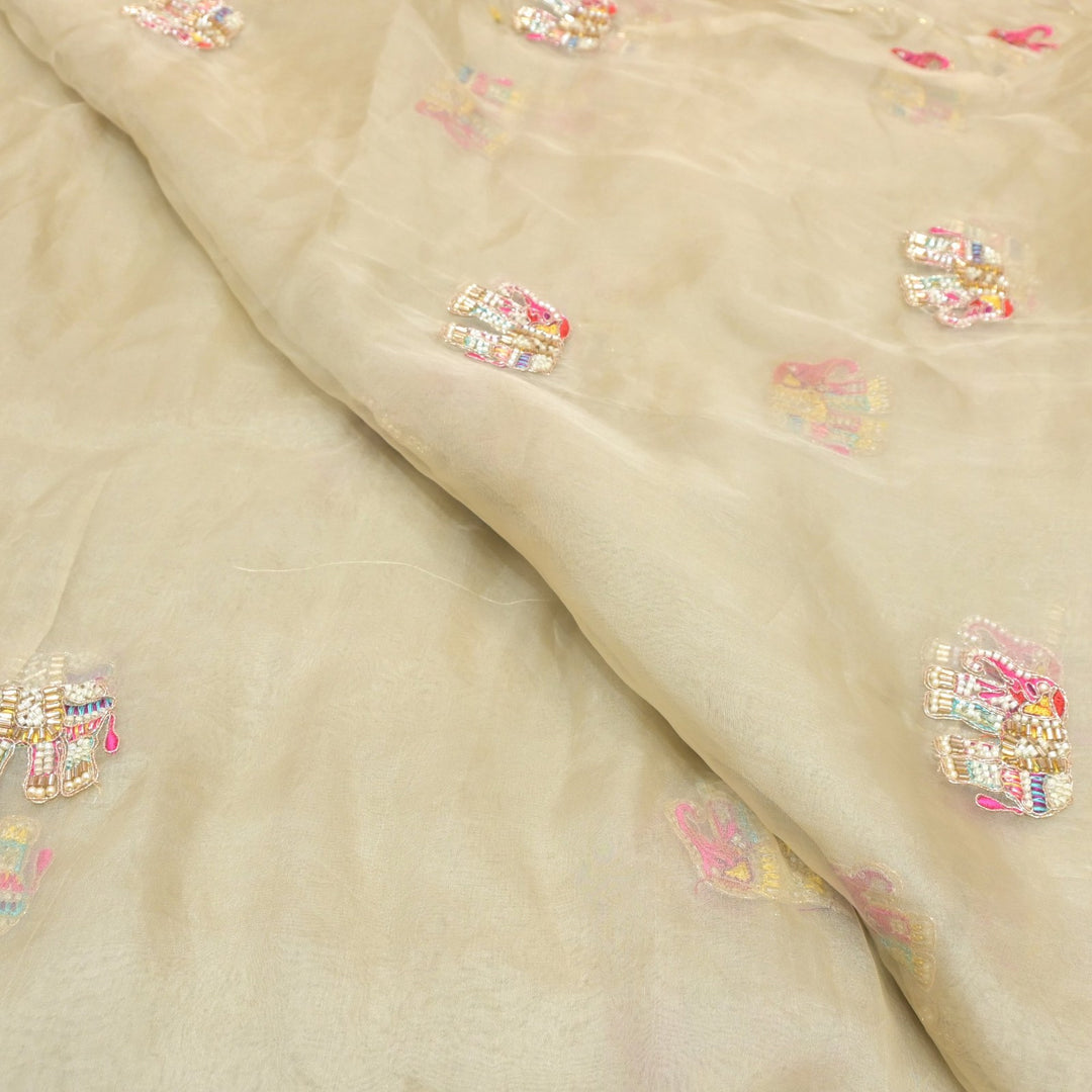 Dyed Silk Organza Moti With Zari Embroidery Fabrics