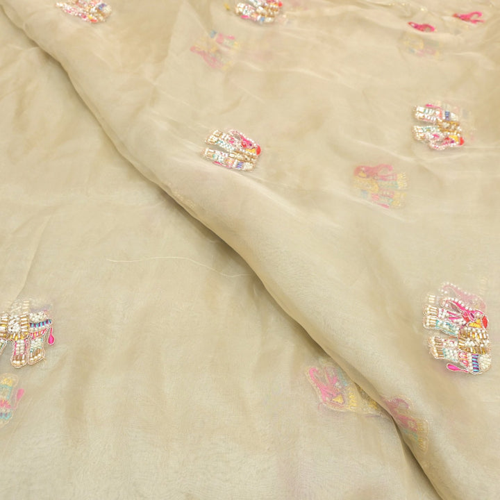 Dyed Silk Organza Moti With Zari Embroidery Fabrics