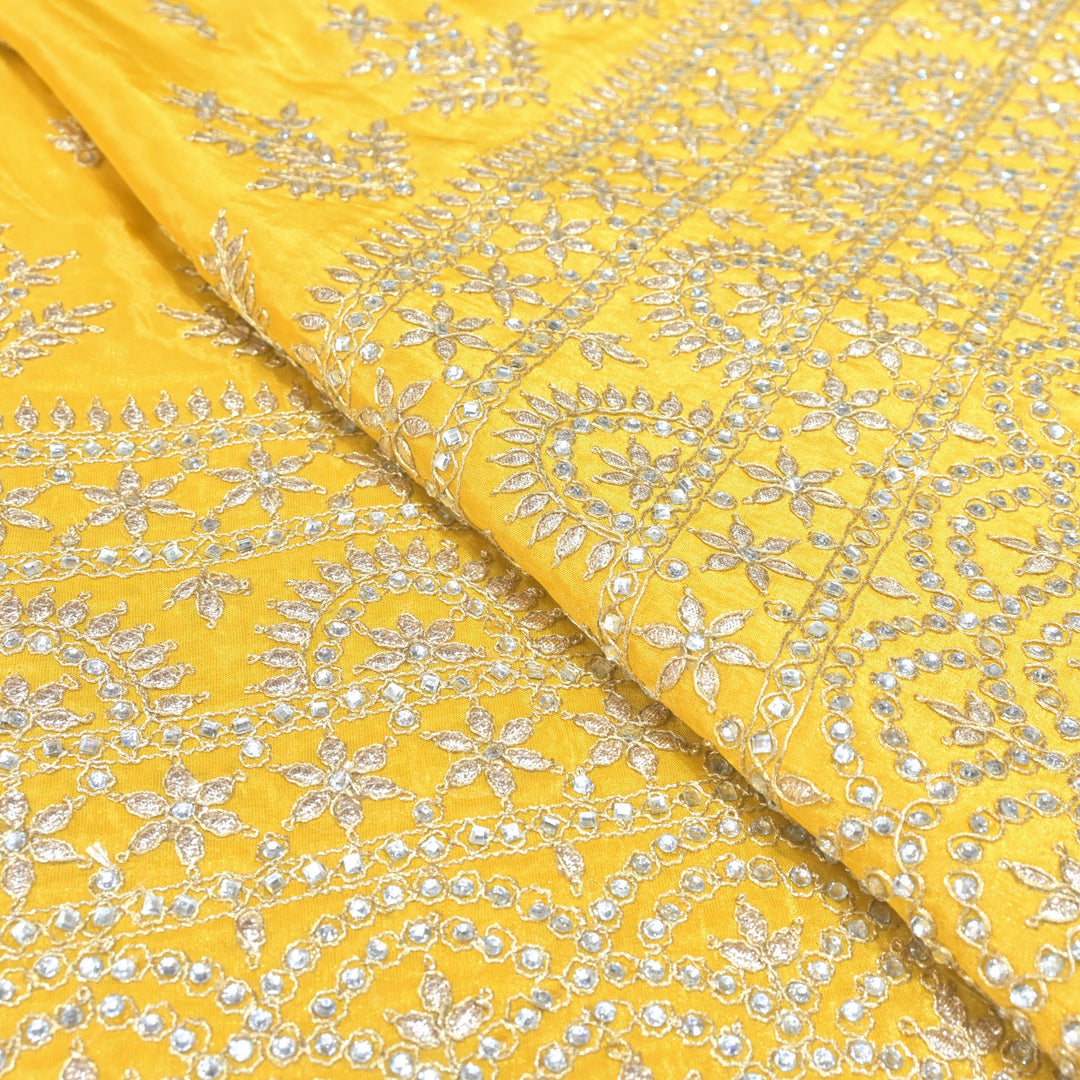 Tissue Zari With Stone Hand Embroidery Fabrics