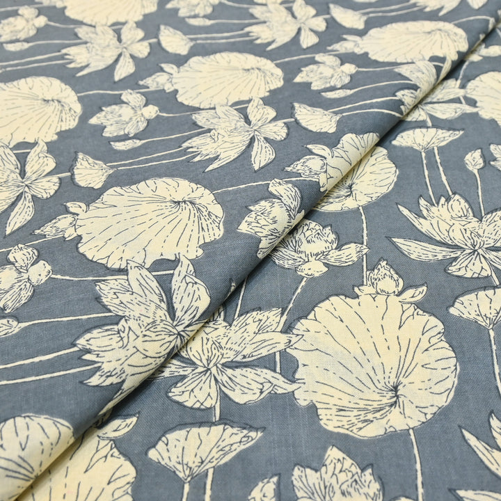 Midnight Blue Cotton Linen Print