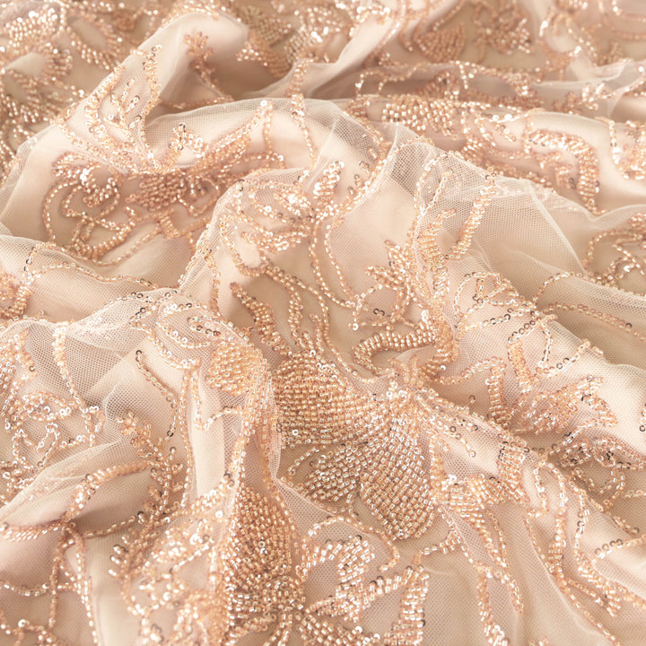 Light Pink Imported Net Fabric with allover Sequins & Cutdana Embroidery