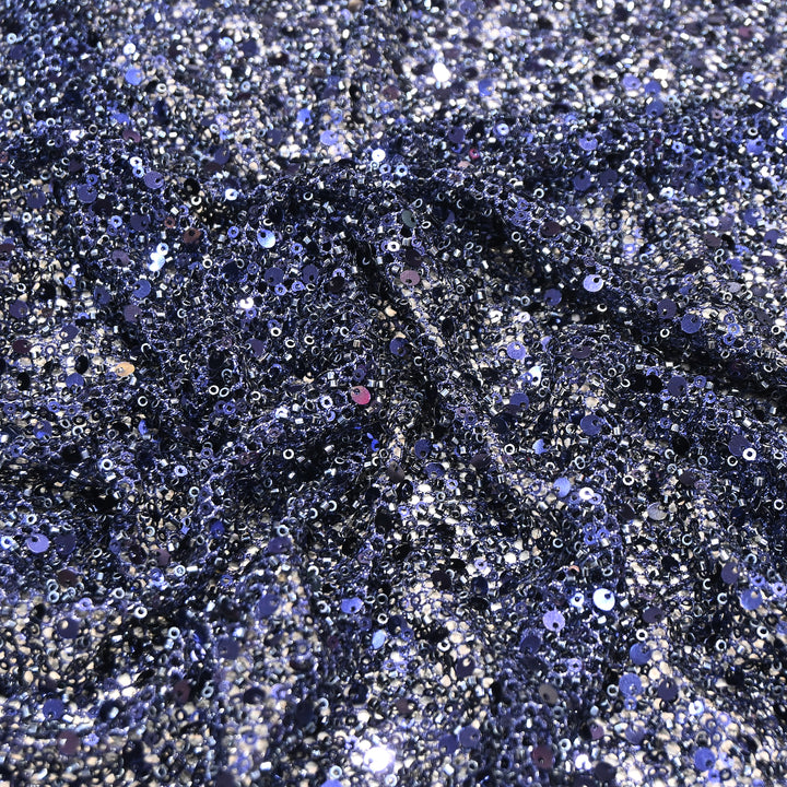 Navy Blue Color Imported Heavy Sequin Embroidery Net Fabric- ED1605-1