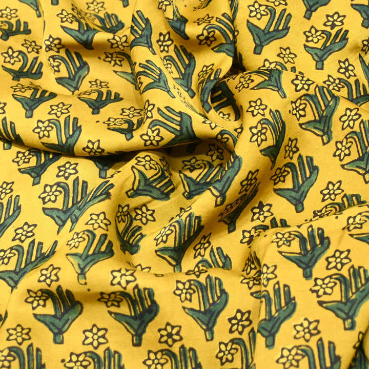 Mustard Modal Satin Fabric in Digital Print