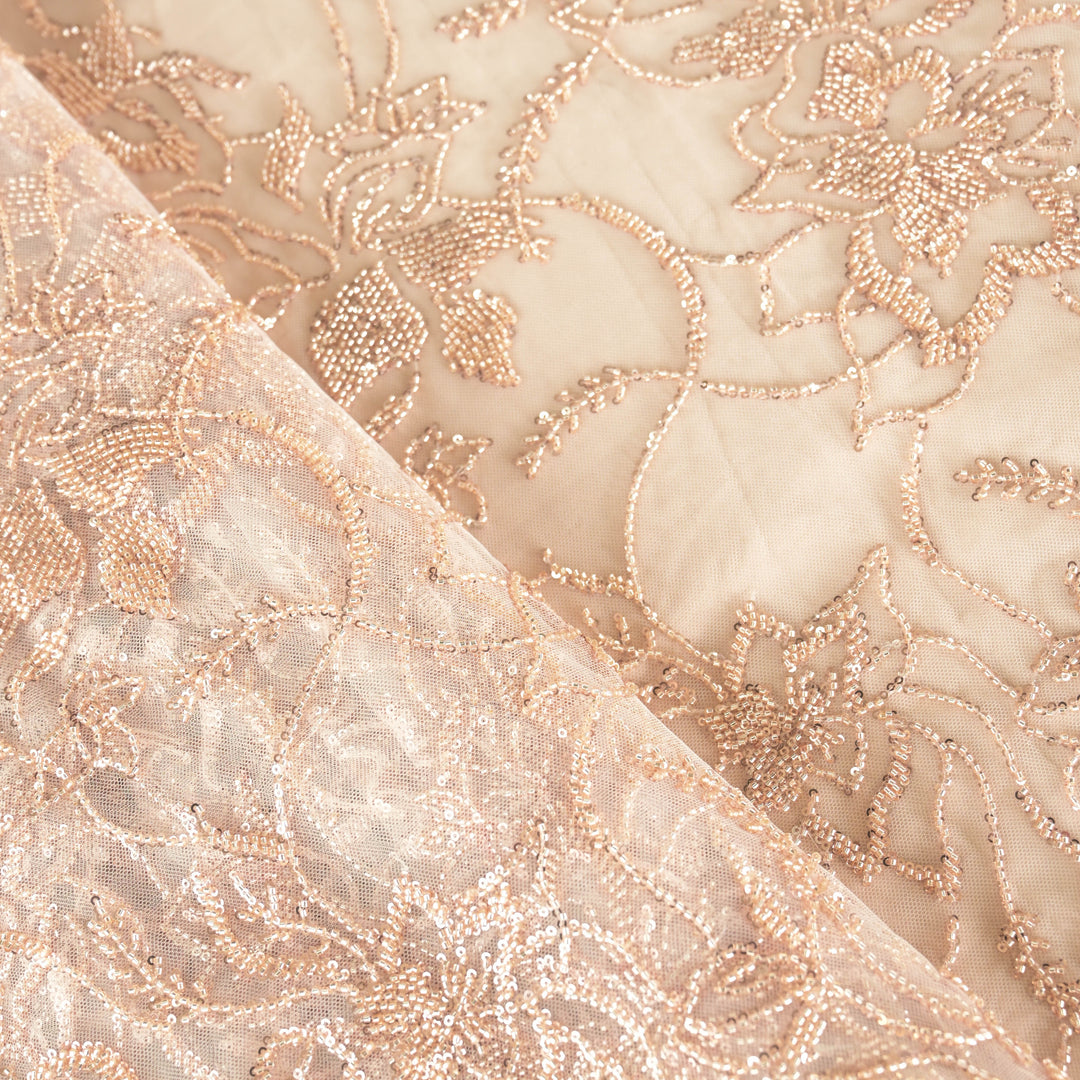 Light Pink Imported Net Fabric with allover Sequins & Cutdana Embroidery