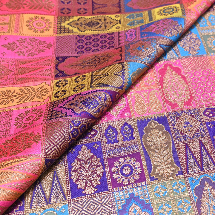Multi Rangoli Brocade Fabric – Premium Zari Woven Designer Brocade Fabric 001006-A23