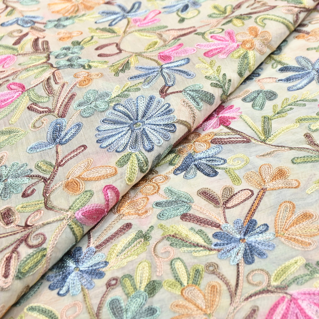 MULTICOLOR FLORAL THREAD EMBROIDERED MAL CHANDERI FABRIC- SA2894- 03