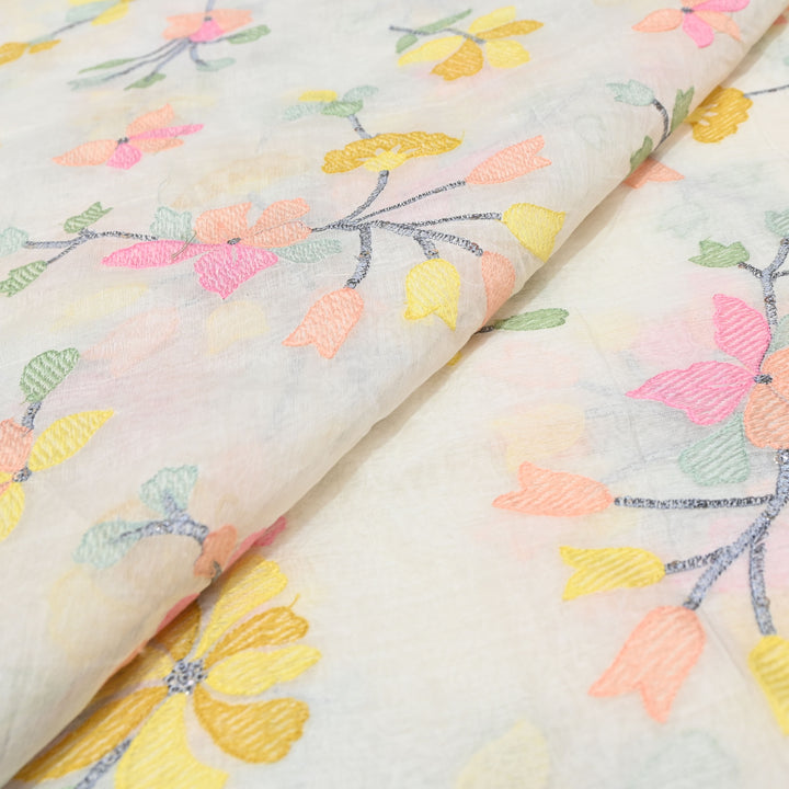 off white Mul Chanderi Sequins Embroidery.