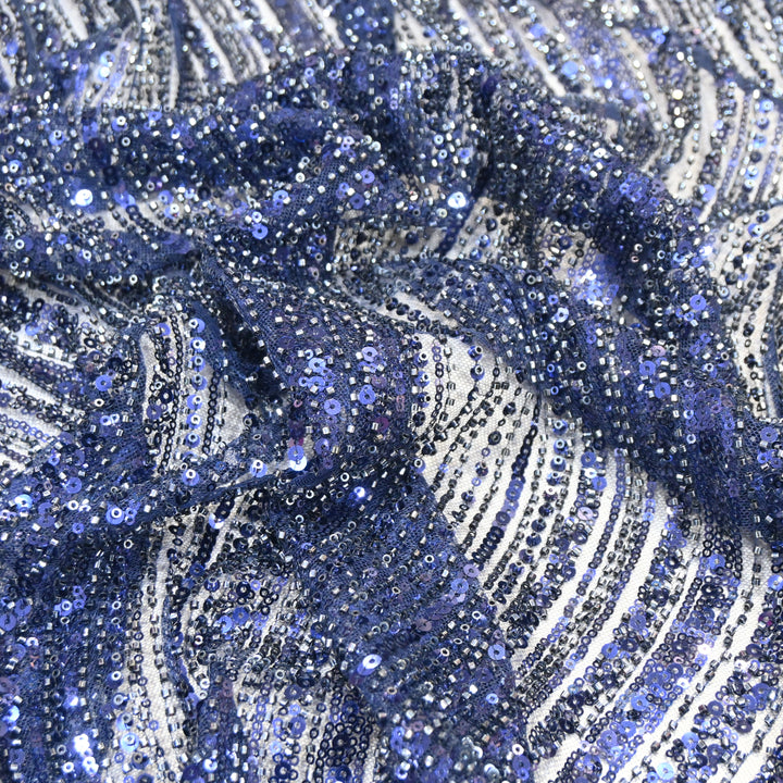 Navy Blue Color Luxury Imported Heavy Cut Dana & Sequins Embroidered Net Designer Fabric ED1533-1A