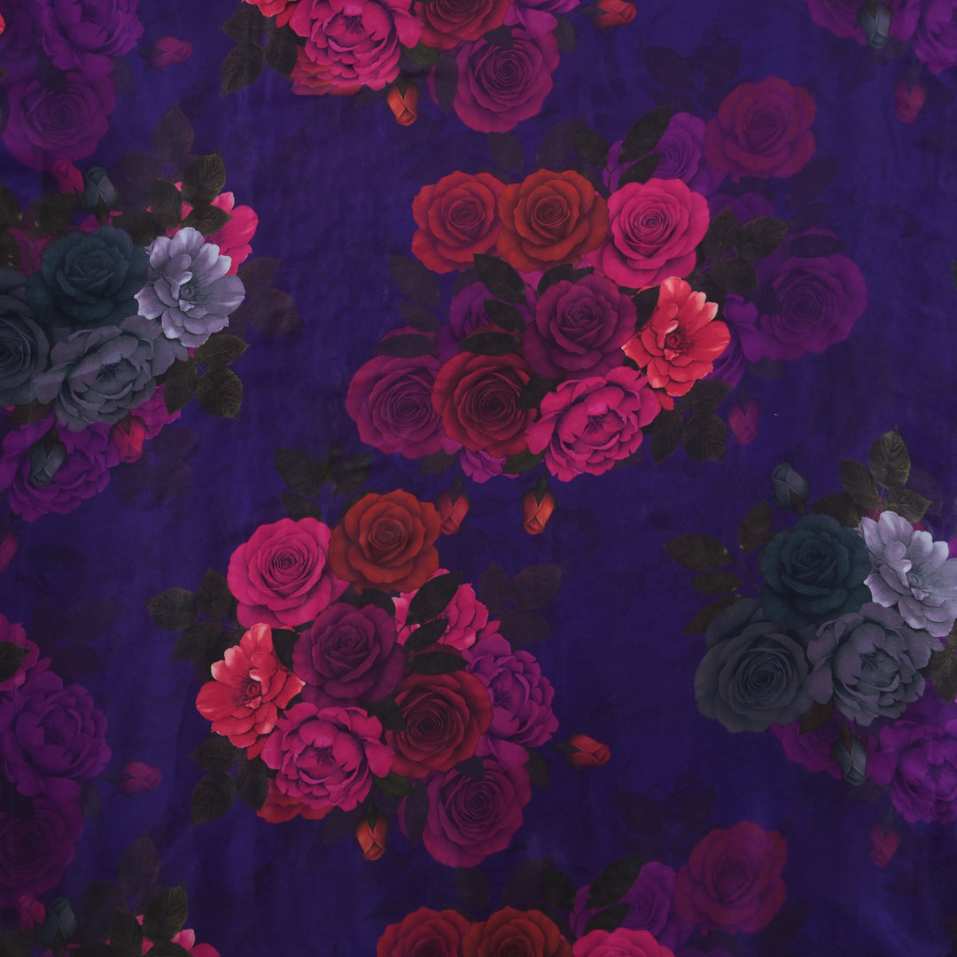 Violet Floral Printed Crepe Fabric | 30-2691V