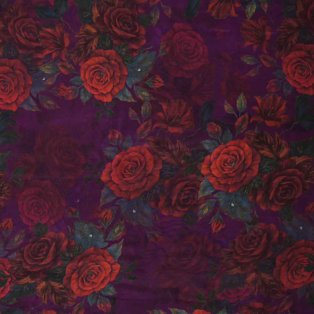 Purple Floral Printed Crepe Fabric | 30-2691P