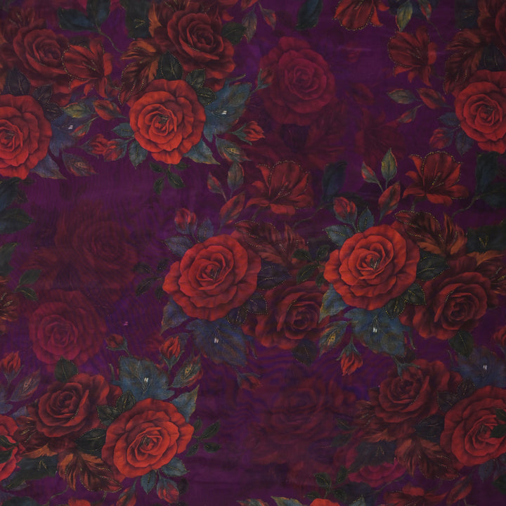 Purple Floral Printed Crepe Fabric | 30-2691P