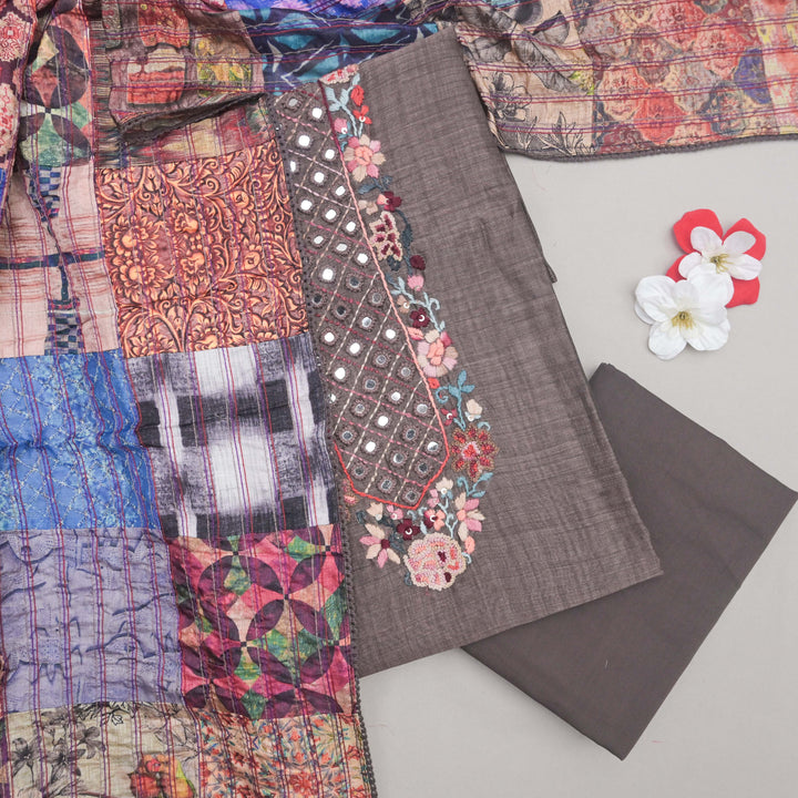 Brown Tussar Silk Unstitched Suit Set