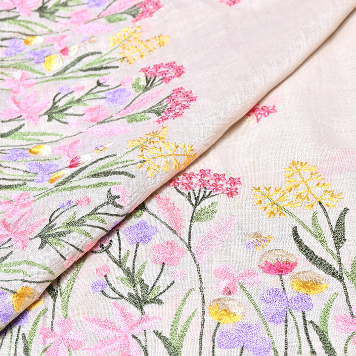 Floral Linen Thread Embroidered Designer Fabric - TF40161-1