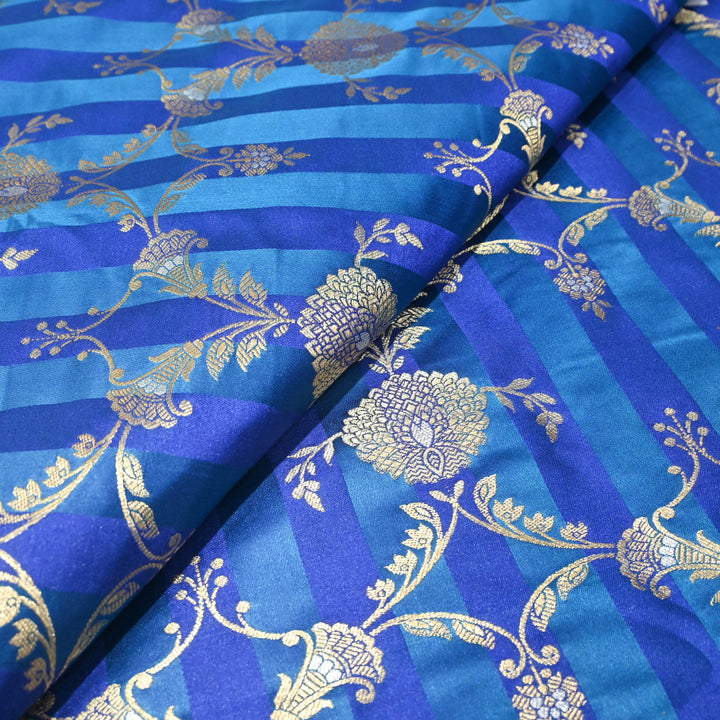 Blue Mina Zari Brocade Fabric