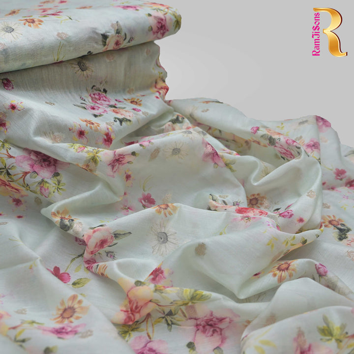 Mint Green Silk Chanderi Zari Print.| 248-389M