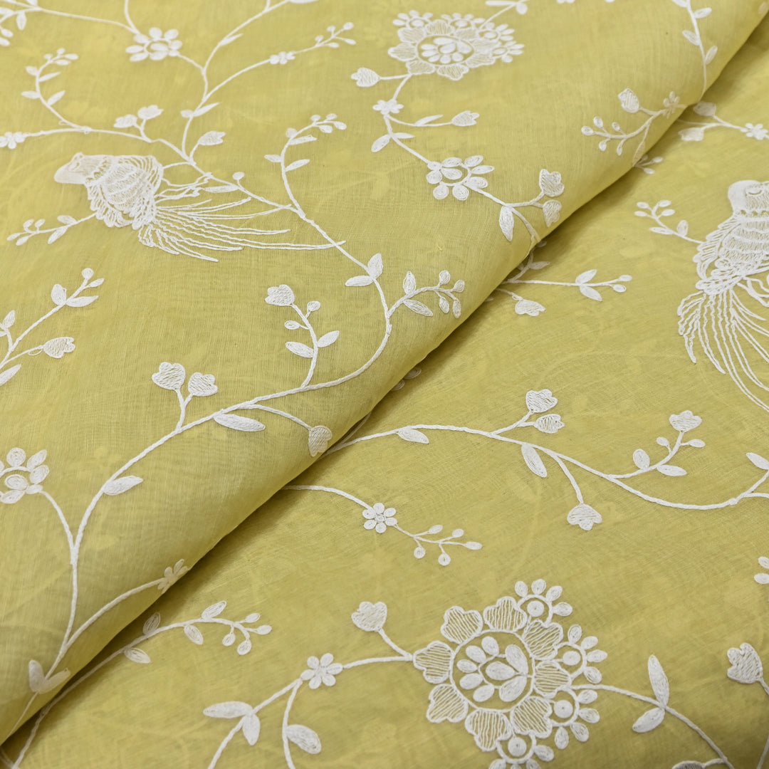 PASTEL YELLOW COLOR MUL CHANDERI THREAD EMBROIDERY FABRIC GP4120-2
