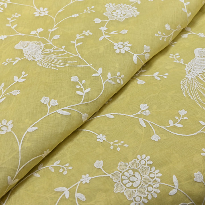 PASTEL YELLOW COLOR MUL CHANDERI THREAD EMBROIDERY FABRIC GP4120-2