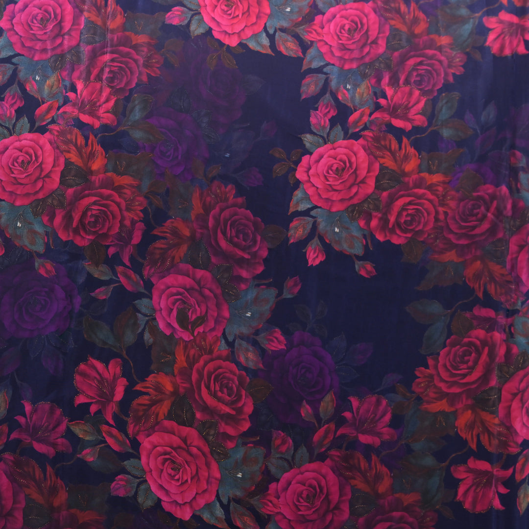 Navy Blue Floral Printed Crepe Fabric | 30-2691NB