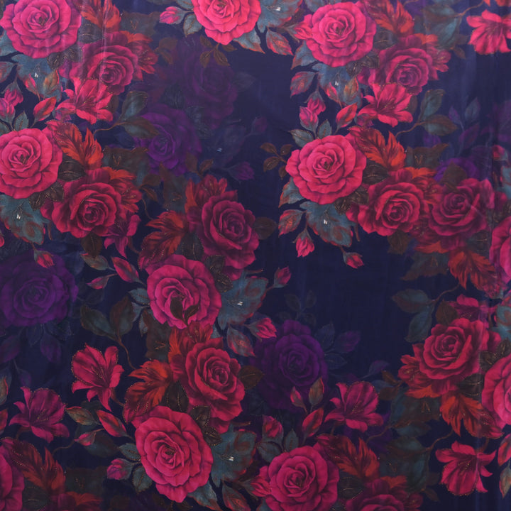 Navy Blue Floral Printed Crepe Fabric | 30-2691NB